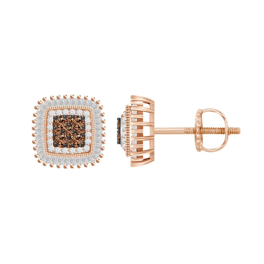 20934805_307135R-A-44254.jpg LADIES EARRINGS 0.50CT ROUND/BAGUETTE DARK BROWN DIAMOND 14K ROSE GOLD (SI QUALITY) - Image 1