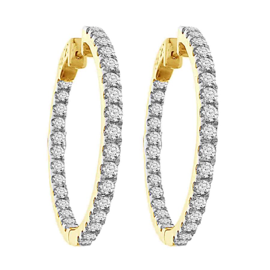 20934882_77602Y-46072.jpg LADIES HOOP EARRINGS 3.00CT ROUND DIAMOND 10K YELLOW GOLD - Image 1