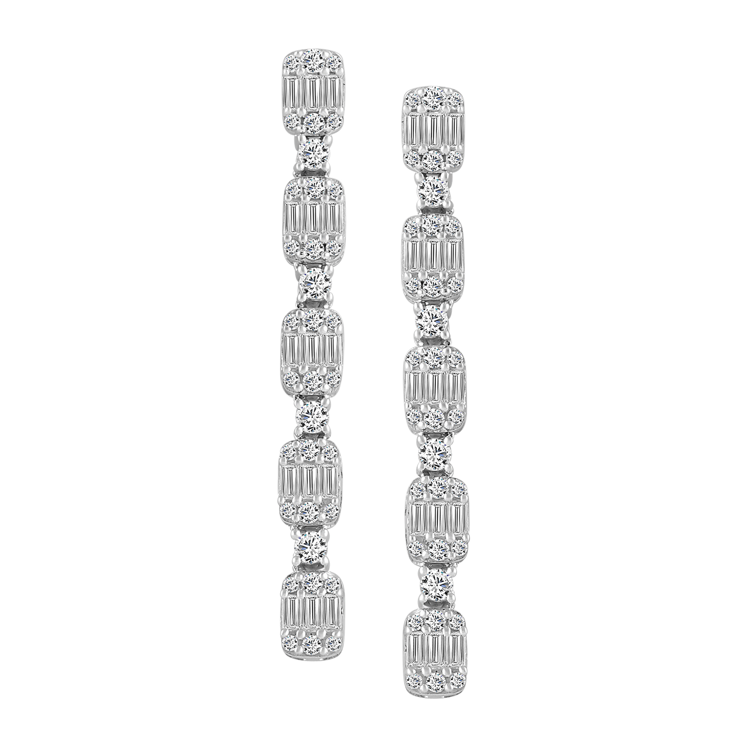 20934966_289872W-48518.jpg LADIES LINEAR EARRINGS 1.00CT ROUND/BAGUETTE DIAMOND 14K WHITE GOLD - Image 1