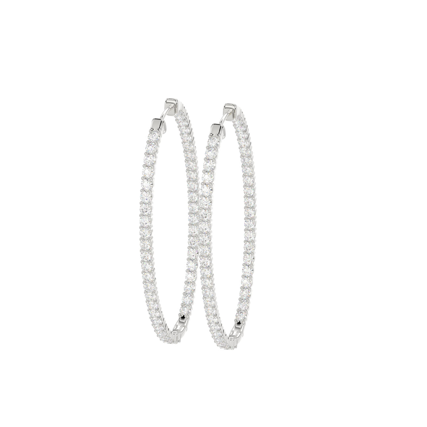20934975_311919W-A-51177.jpg LADIES HOOPS EARRING 1.50CT ROUND DIAMOND 14K WHITE GOLD IN OUT - Image 1