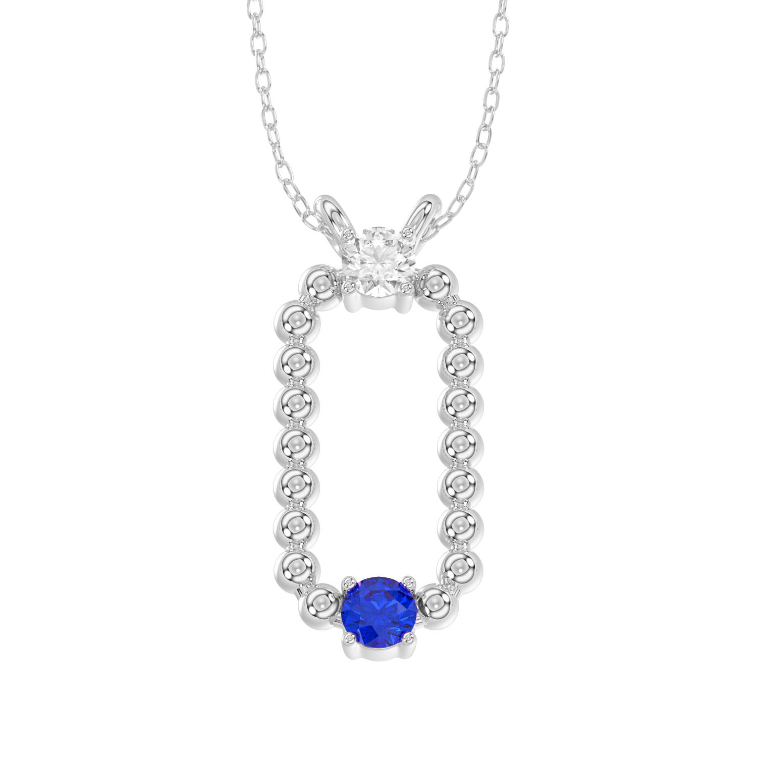 20935059_317531W-NT-A.jpg LADIES PENDANT WITH CHAIN 0.15CT ROUND/BLUE SAPHIRE DIAMOND 14K WHITE GOLD (CENTER STONE ROUND BLUE SAPHIRE 0.10CT) - Image 1
