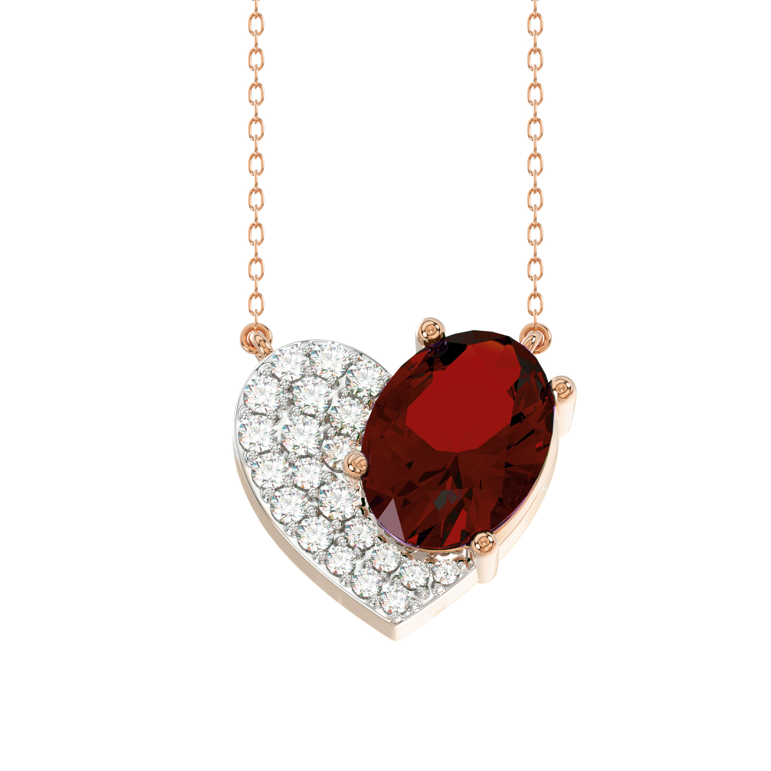 20935163_317832R-NT-A-53338.jpg LADIES PENDANT WITH CHAIN 1.65CT ROUND/OVAL/RUBY DIAMOND 14K ROSE GOLD (CENTER STONE RUBY/OVAL-1.50CT) - Image 1