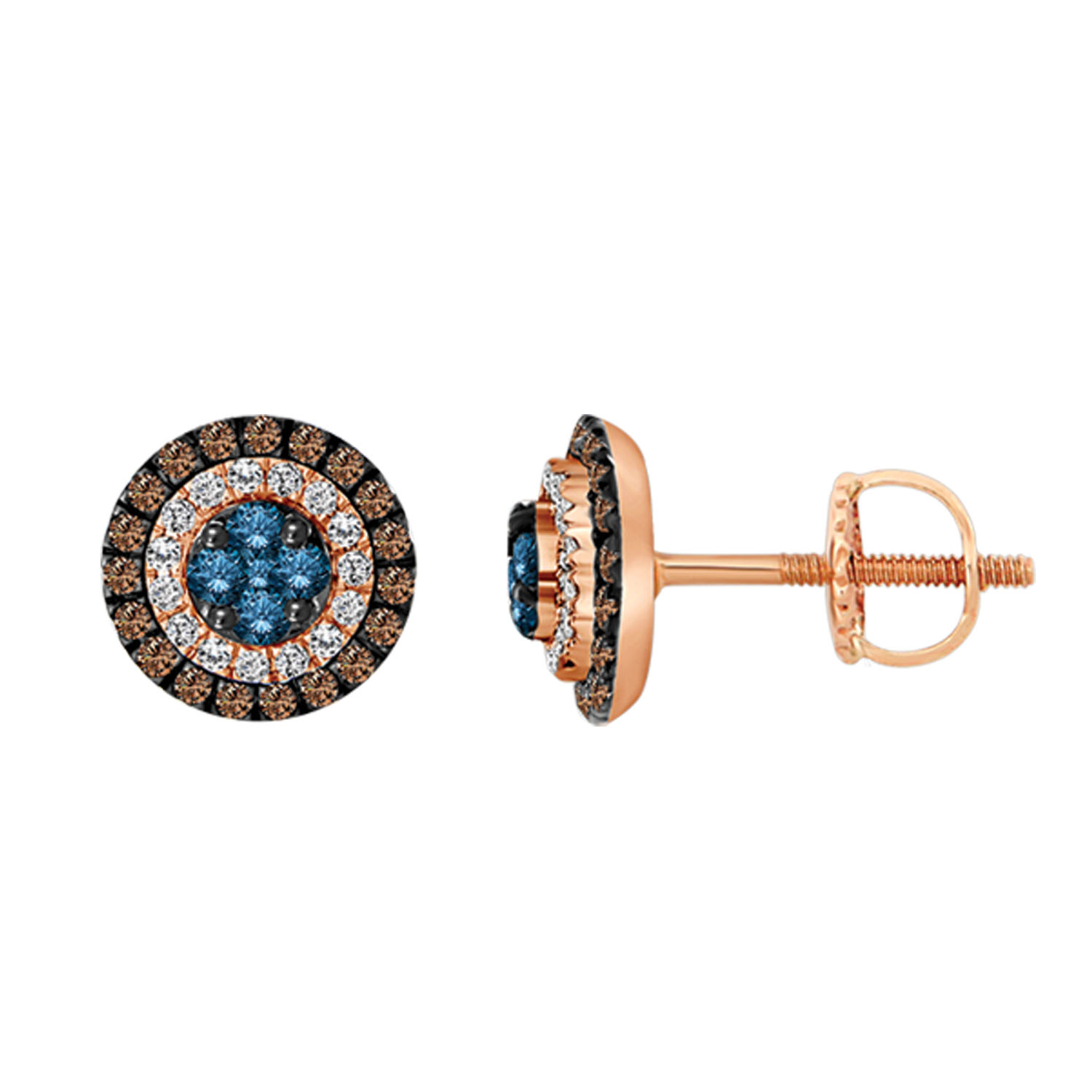 20935237_205257R-A-53482.jpg LADIES EARRINGS 1.00CT ROUND/BLUE SAPPHIRE/DARK BROWN DIAMOND 14K ROSE GOLD - Image 1