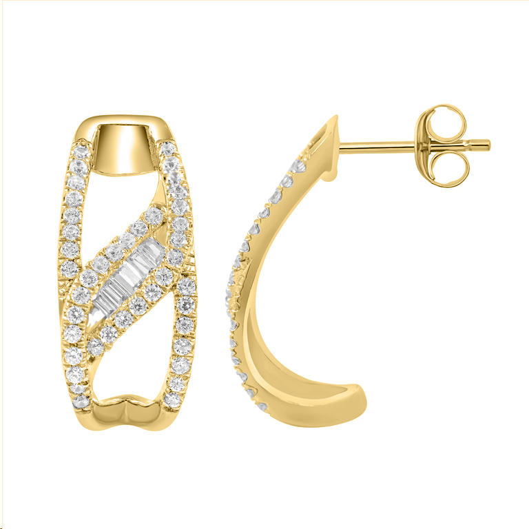 20935337_322857Y-A-53640.jpg LADIES HOOPS EARRING 0.33CT BAGUETTE/ROUND DIAMOND 14K YELLOW GOLD - Image 1