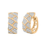 LADIES HOOPS EARRINGS 0.50CT ROUND DIAMOND 10K YELLOW GOLD - Image 3