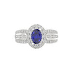 LADIES RING 1.65CT ROUND/BLUE SAPPHIRE OVAL DIAMOND 14K WHITE GOLD (CENTER STONE 0.94CT BLUE SAPPHIRE OVAL DIAMOND) - Image 5