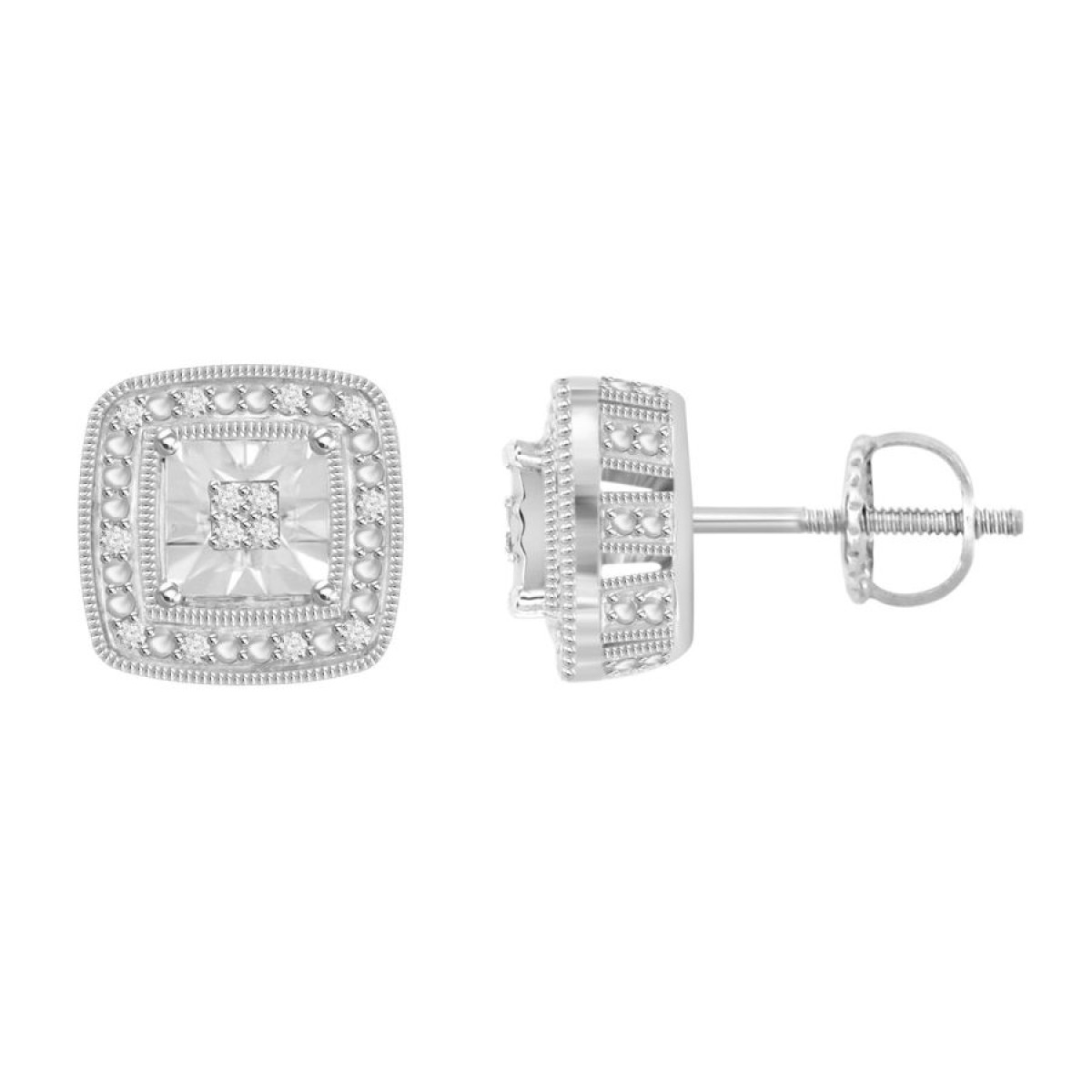 20937154_202338W-SS-5046762.jpg Classic 0.10CT Round Diamond Halo Fashion Earrings In Sterling Silver White Women’S Diamond Jewelry - Image 1