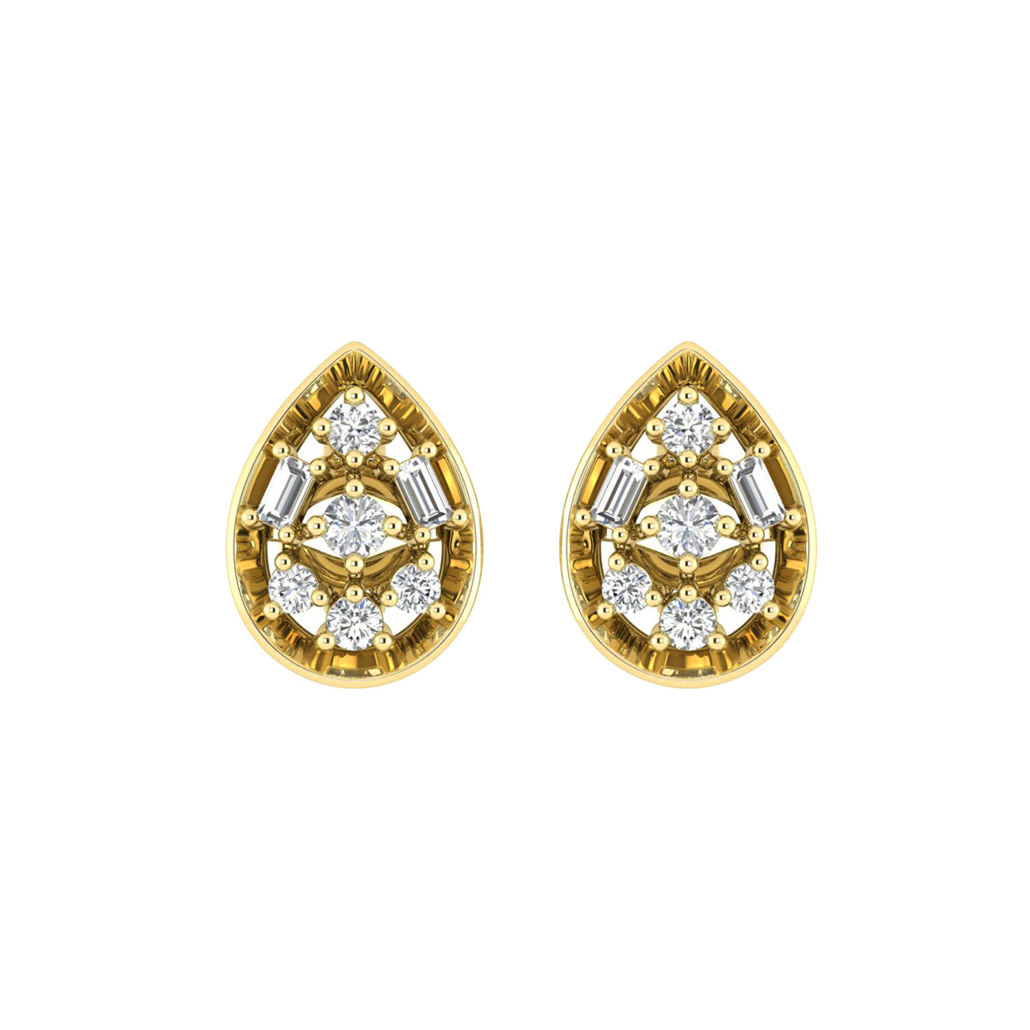 20937179_351879Y-4975736.jpg LADIES EARRINGS 0.20CT ROUND/BAGUETTE DIAMOND 10K YELLOW GOLD - Image 1