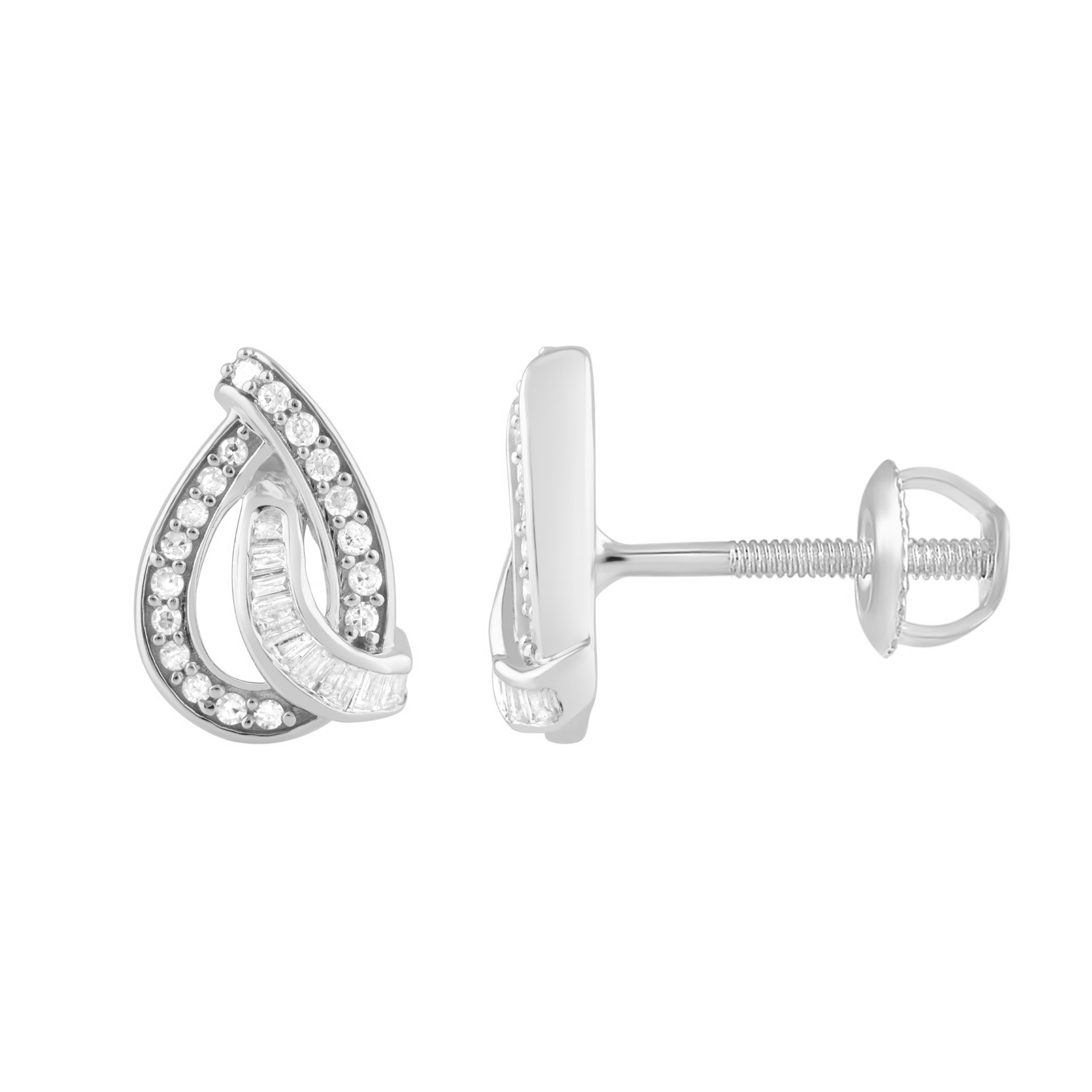 20937200_358250W-5006922.jpg LADIES EARRINGS 0.20CT ROUND/BAGUETTE DIAMOND 10K WHITE GOLD - Image 1