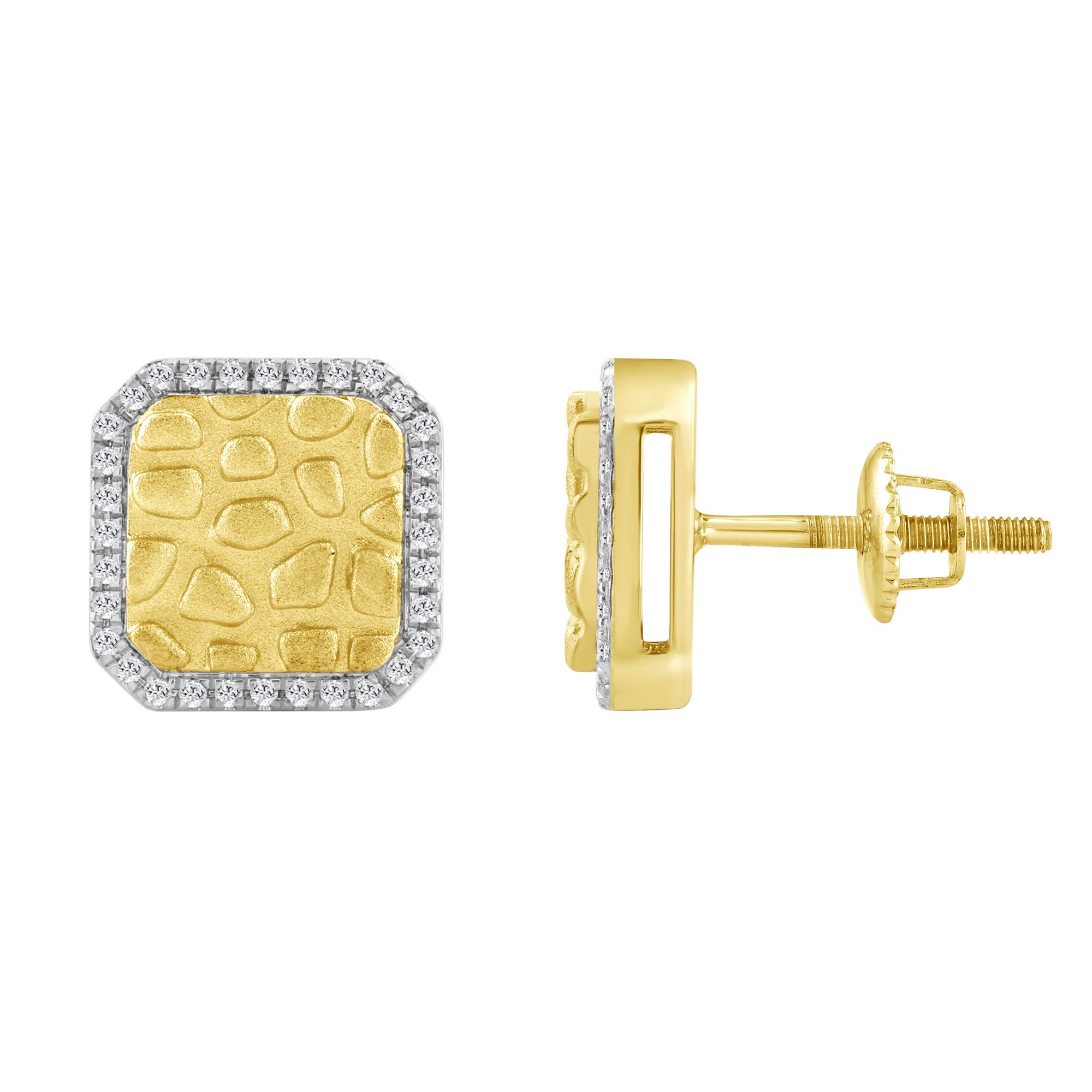 20937211_359110Y-5056695.jpg 10K Yellow Gold 0.16CT Round Diamond Nugget Square Halo Stud Earrings Women’S Diamond Fashion Earrings - Image 1