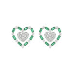 LADIES EARRING 0.50CT ROUND/GREEN EMERALD BAGUETTE DIAMOND 14K YELLOW GOLD (GREEN EMERALD BAGUETTE 0.32CT)