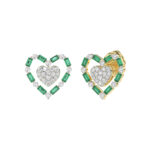 LADIES EARRING 0.50CT ROUND/GREEN EMERALD BAGUETTE DIAMOND 14K YELLOW GOLD (GREEN EMERALD BAGUETTE 0.32CT) - Image 3