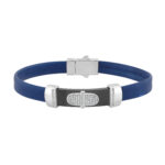 0.25 Ct Round Diamond Men’S Bracelet ’ Sterling Silver White With Rubber Strap (Blue/Black)