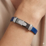 0.25 Ct Round Diamond Men’S Bracelet ’ Sterling Silver White With Rubber Strap (Blue/Black) - Image 4