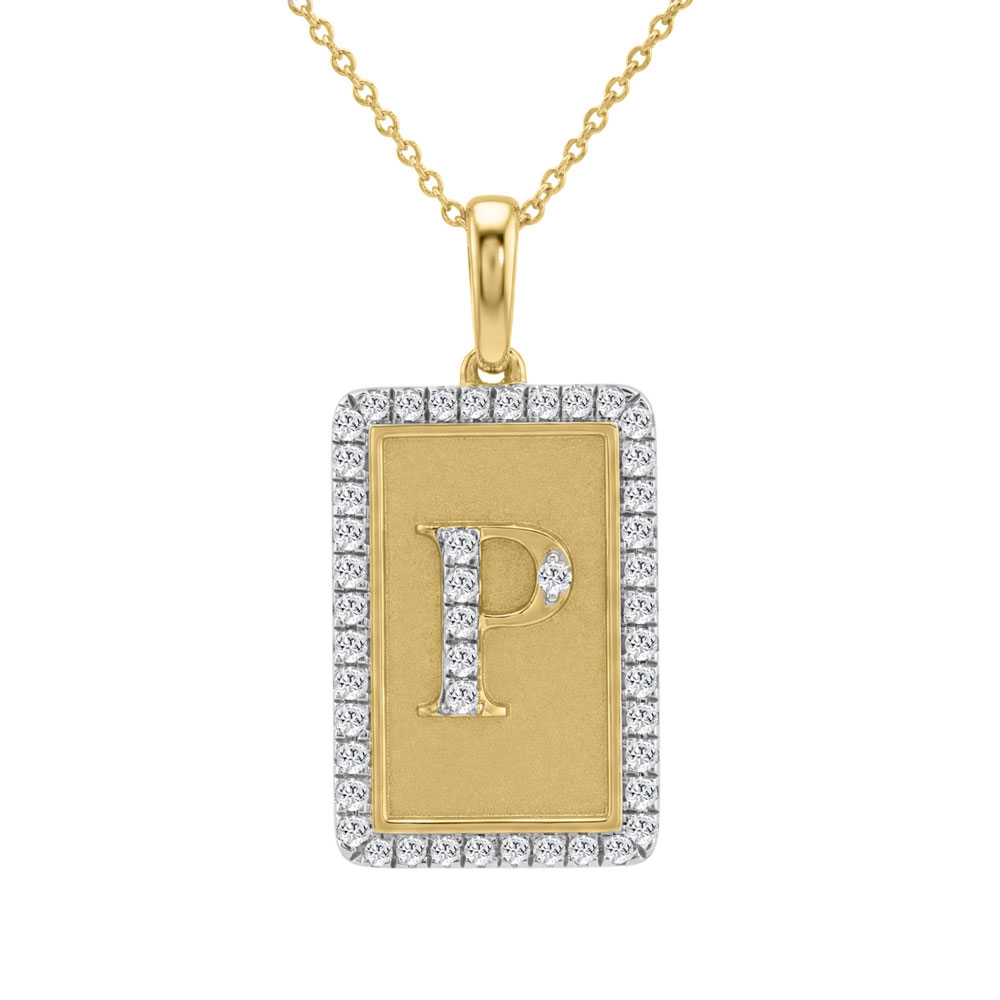 20937783_361148Y-5038679.jpg 10K Yellow Gold letter 'P' Fashion Pendant With Chain - 0.20 CT Round Diamond Ladies Jewelry Gift - Image 1