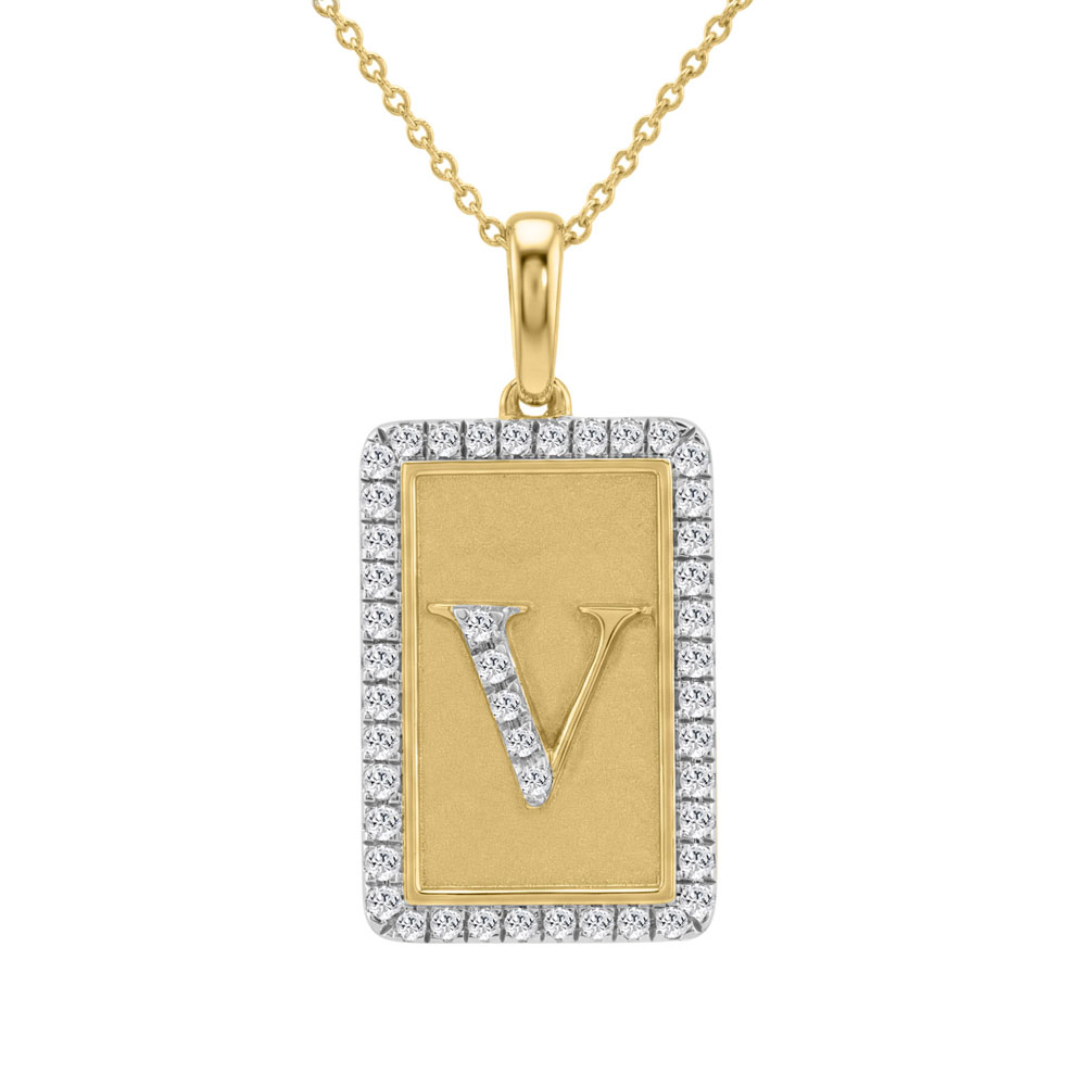 20937832_361177Y-5038682.jpg 10K Yellow Gold letter 'V' Fashion Pendant With Chain - 0.20 CT Round Diamond Ladies Jewelry Gift - Image 1