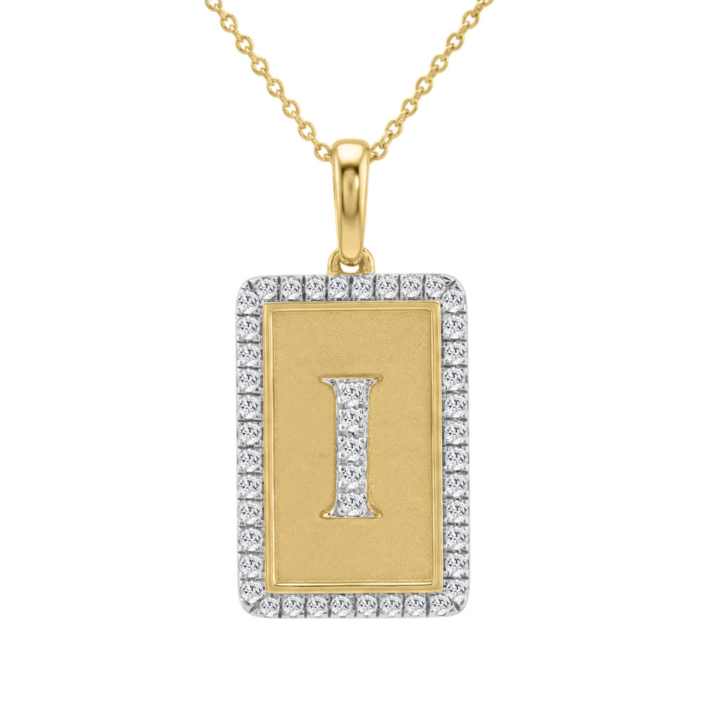 20937849_361185Y-5038684.jpg 10K Yellow Gold letter 'I' Fashion Pendant With Chain - 0.20 CT Round Diamond Ladies Jewelry Gift - Image 1