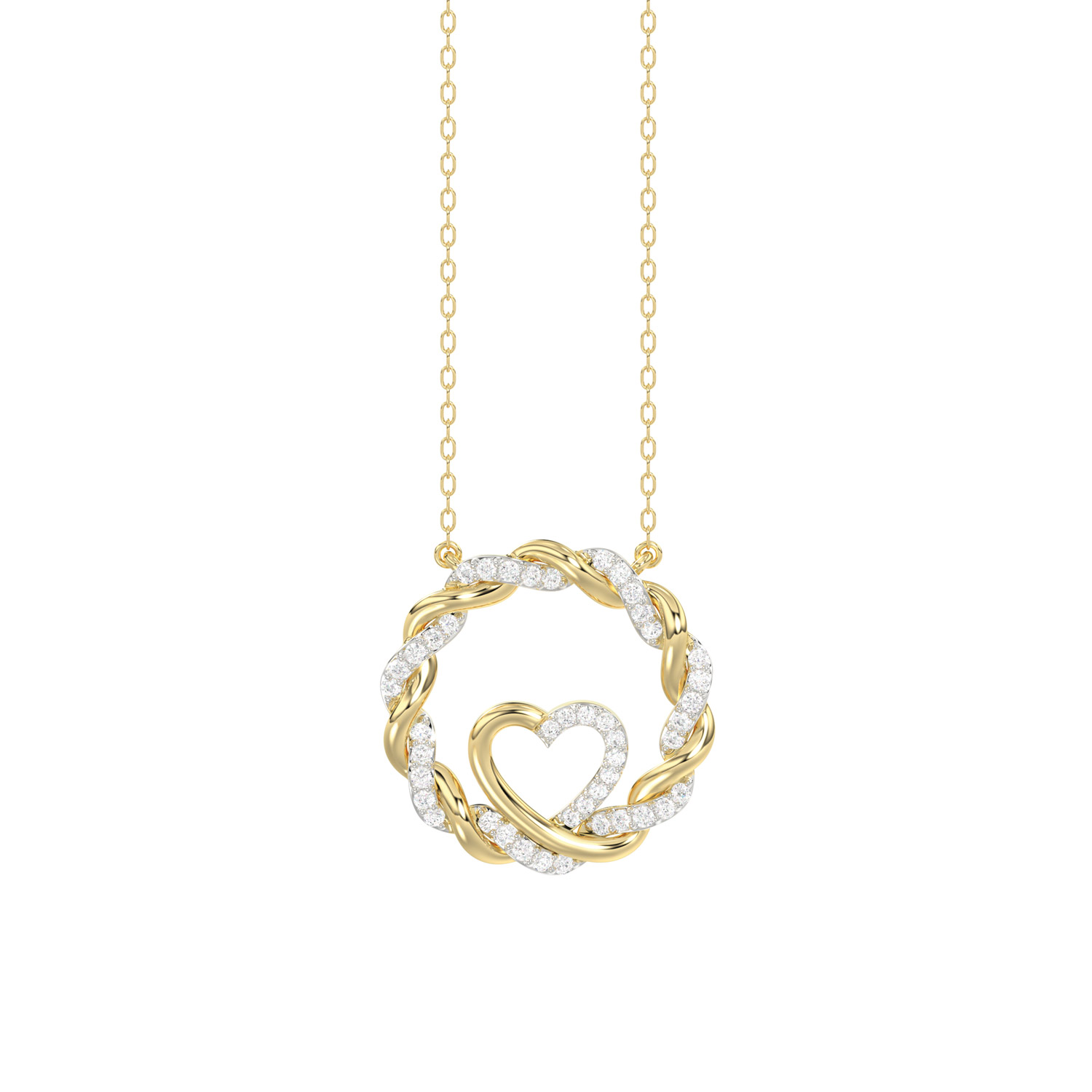 20937953_361784Y-5012783.jpg ELEGANCE’10K YELLOW GOLD 0.15CT TWISTED CIRCLE HEART & LADIES PENDANT ROUND DIAMOND WITH CHAIN - Image 1