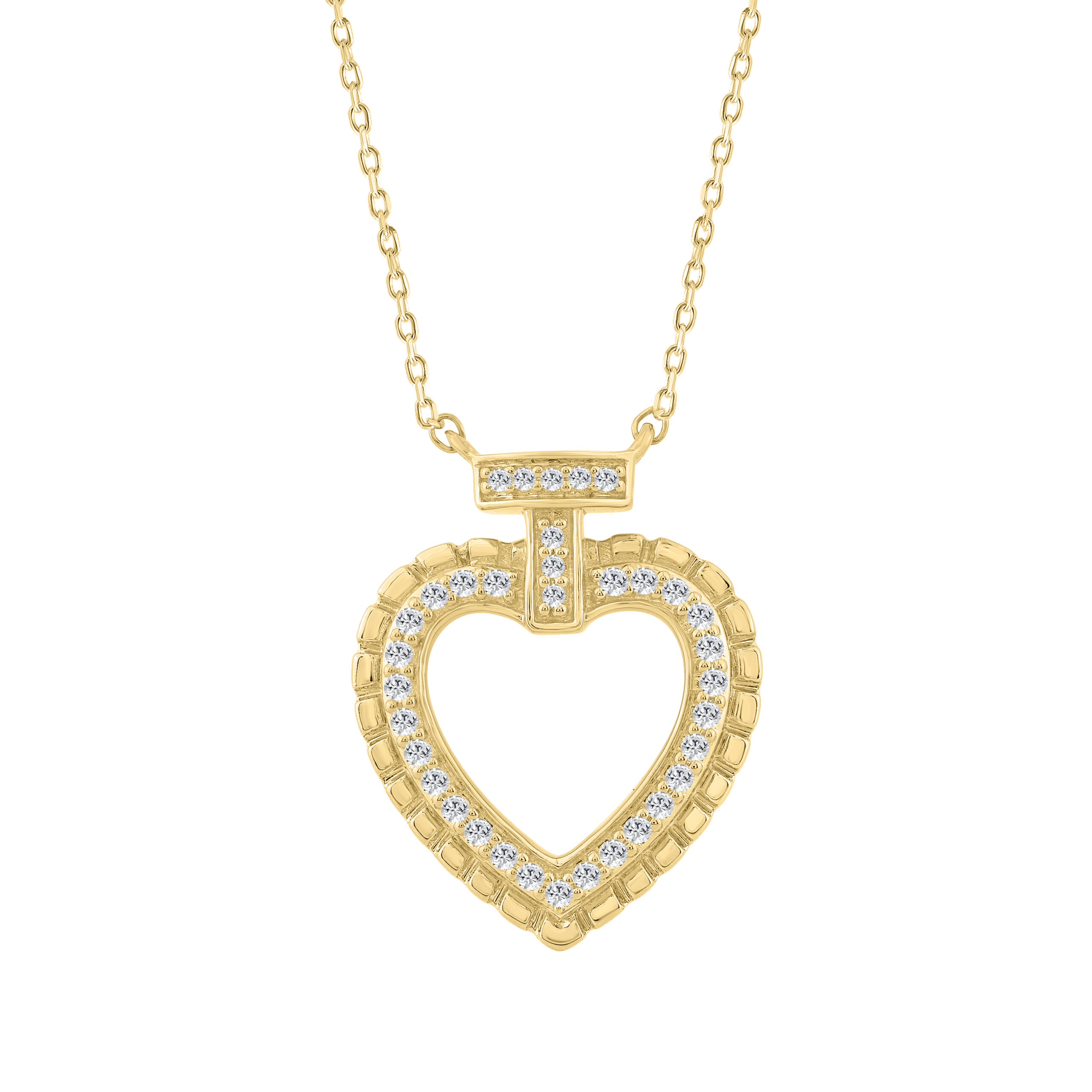 20938036_361935Y-5012787.jpg ELEGANCE’10K YELLOW GOLD 0.15CT TWISTED CIRCLE HEART & LADIES PENDANT ROUND DIAMOND WITH CHAIN - Image 1