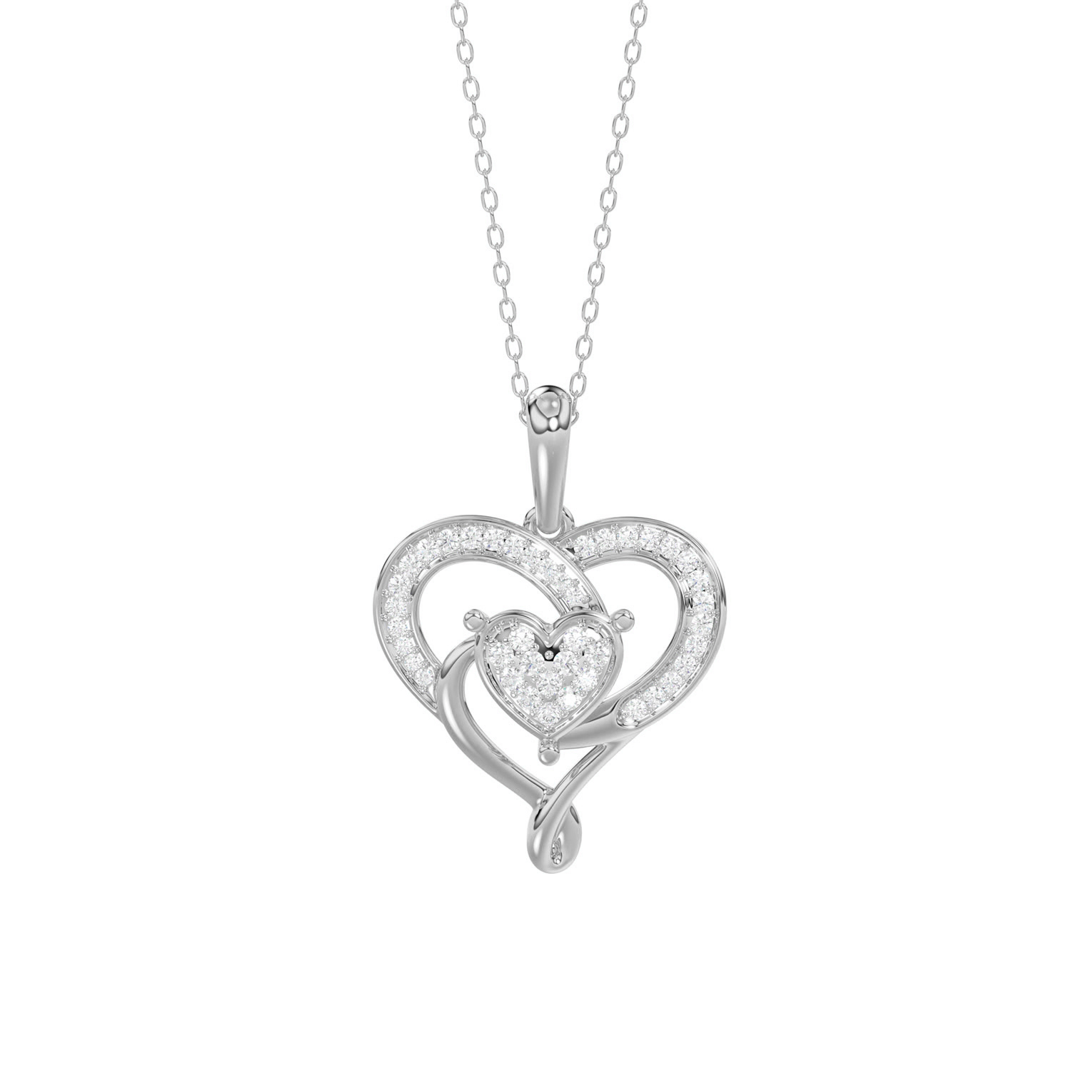 20938055_361947W-5012778.jpg 10K WHITE GOLD DOUBLE HEART DIAMOND PENDANT FOR LADIES 0.15CT ROUND DIAMOND PENDANT WITH CHAIN - Image 1