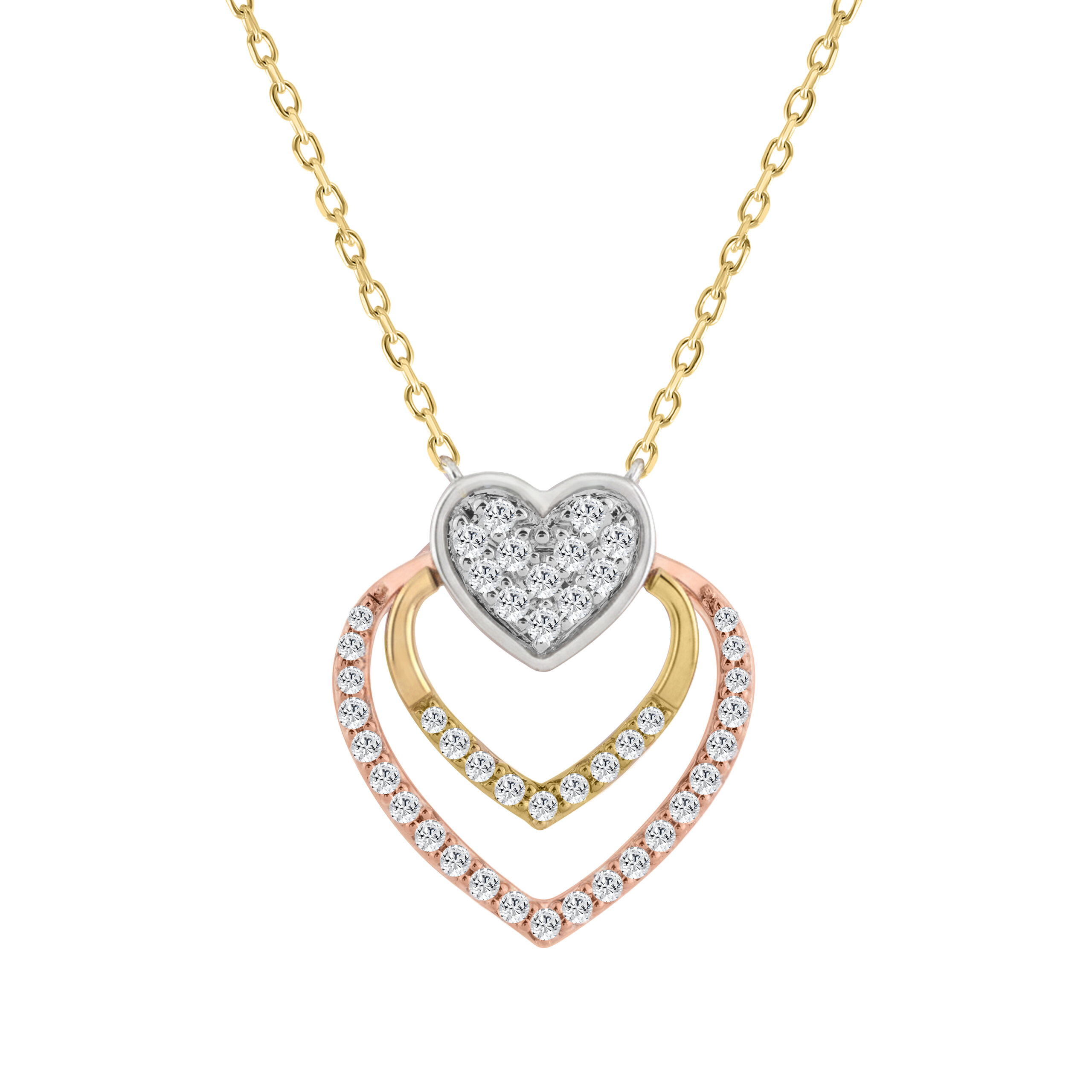 20938082_361960WYR-5012816.jpg 10K WHITE/YELLOW/ROSE GOLD LADIES FASHION HEART SHAPE PENDANT INCLUDES WITH CHAIN 0.25CT ROUND NATURAL DIAMOND - Image 1