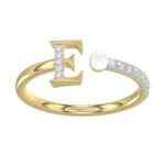 Women’S 10K Yellow Gold Letter ’E’ Diamond & Pearl Ring 0.10Ct Round Diamond Fine Jewelry