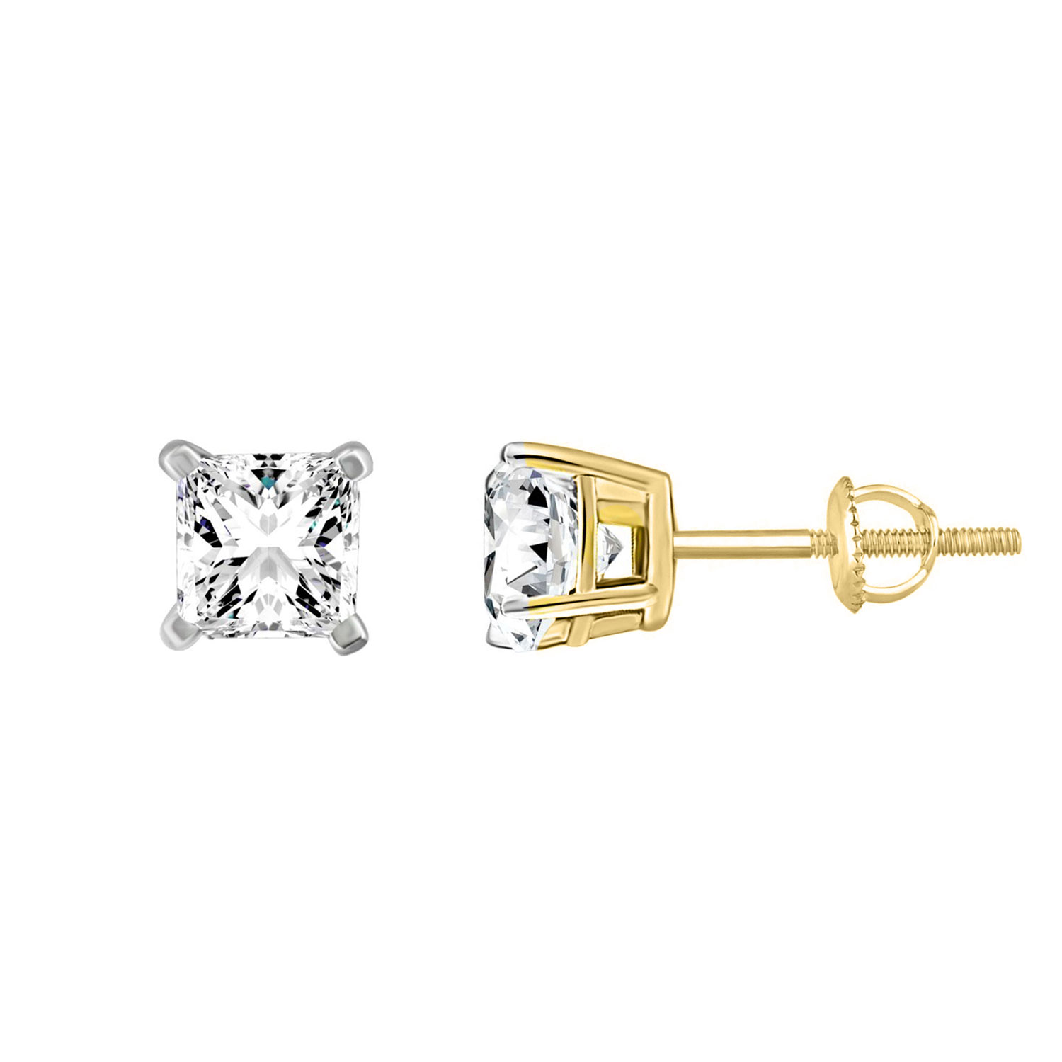 20938354_72571Y-A.jpg Luxury 14K Yellow Gold Solitaire 1.00Ct Princess Cut Diamond Fashion Earrings - Image 1
