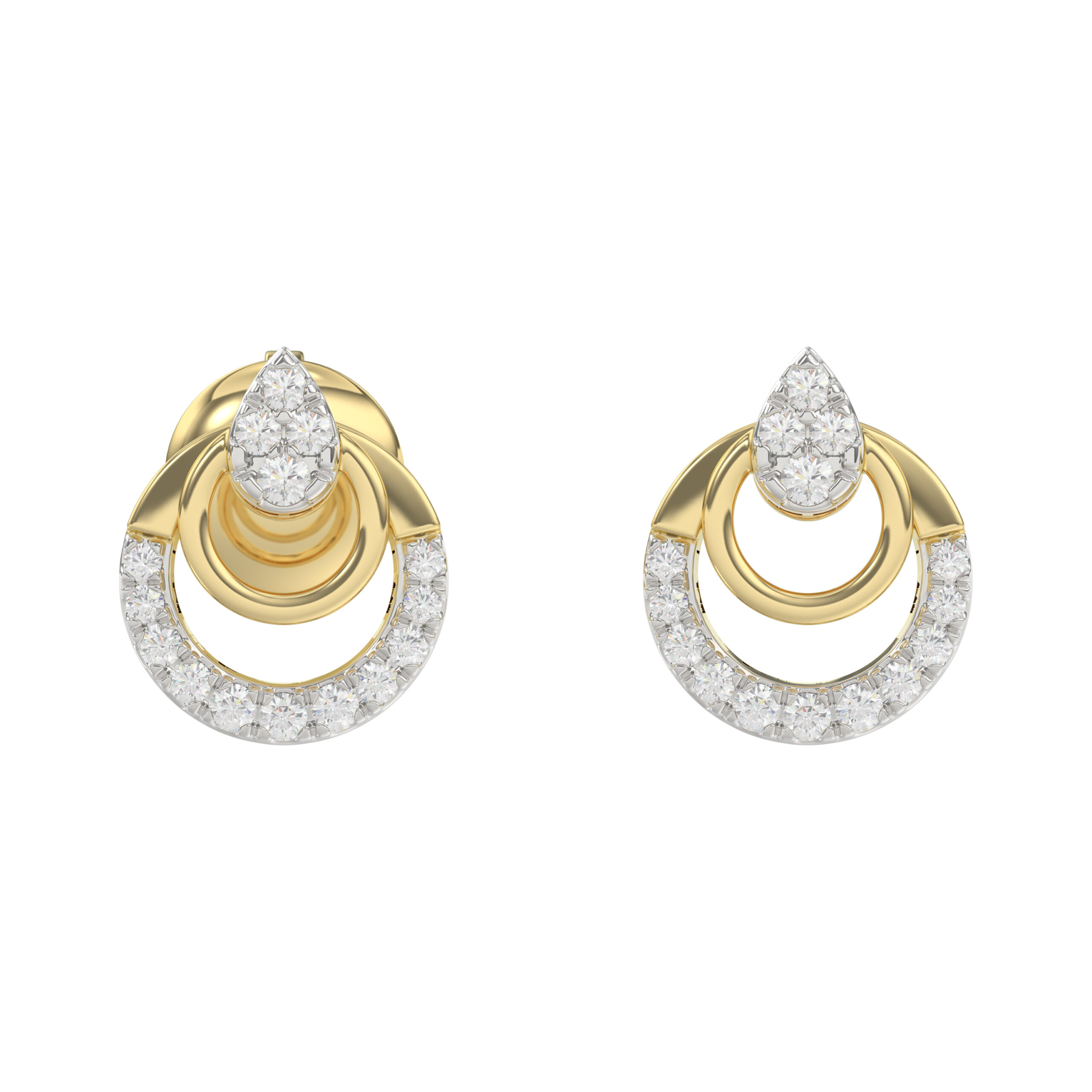 20938391_338518Y-10K.jpg Stylish 10K Yellow Gold Ladies Diamond Earrings With Double Circle Design And 0.13 Ct Round Diamonds. A Timeless And Elegant Fashion Jewelry Piece - Image 1