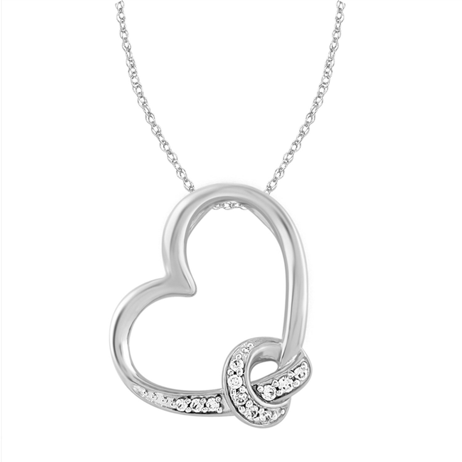 20938624_314104W-SS.jpg Ladies Heart Shape 0.10CT Round Diamond Pendant With Chain Sterling Silver Fine Jewelry - Image 1