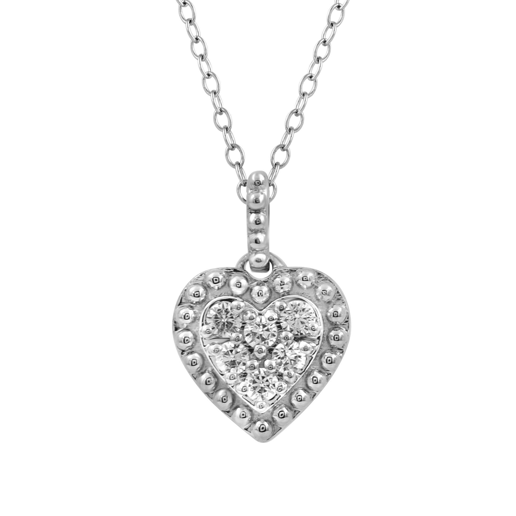 20938670_328770W-SS.jpg Sterling Silver Heart Shape Diamond Pendant With Chain 0.10CT Round Diamond - Image 1