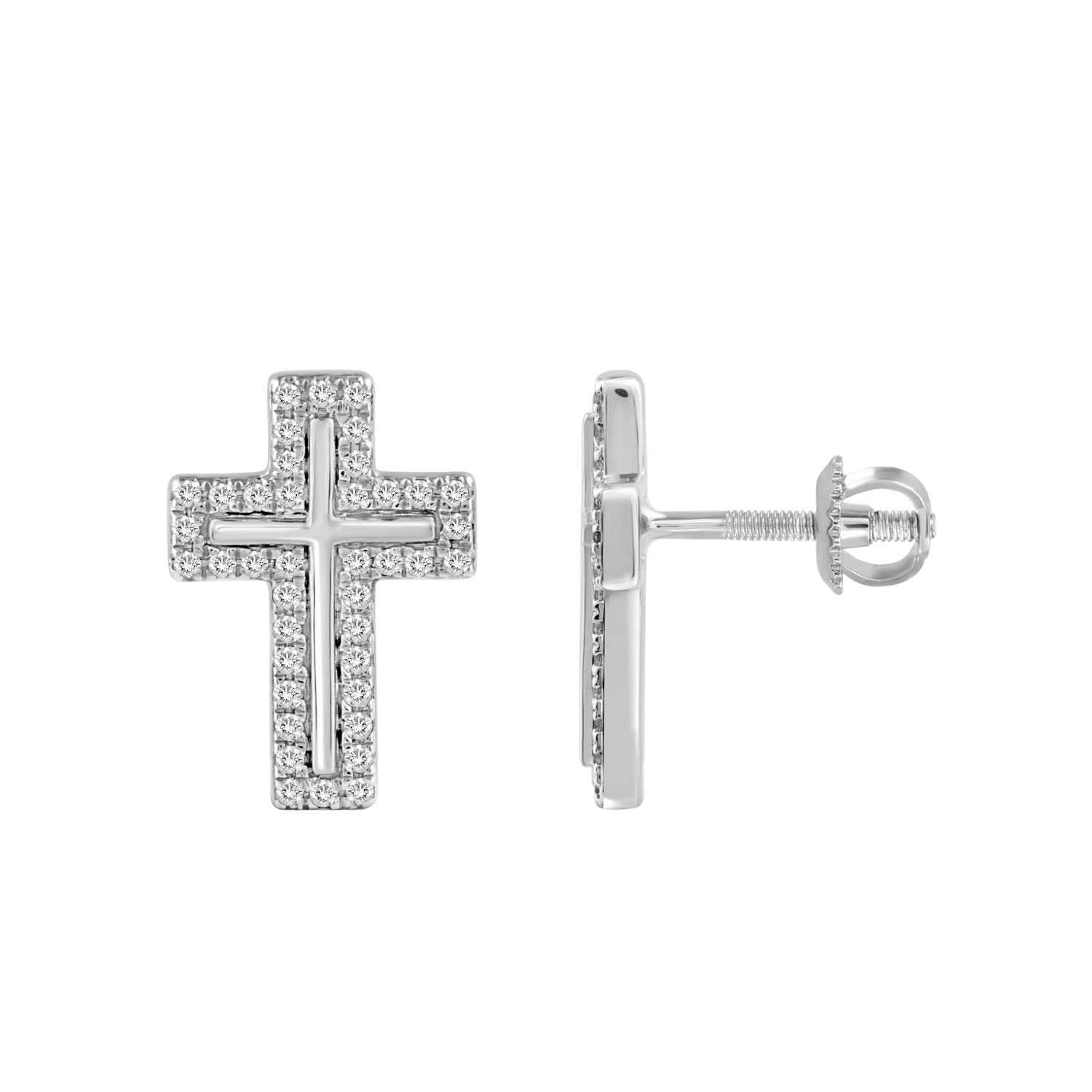 20938696_336837W-SS.jpg Sterling Silver Ladies Cross Design Diamond Earrings 0.25CT Round Diamond - Image 1
