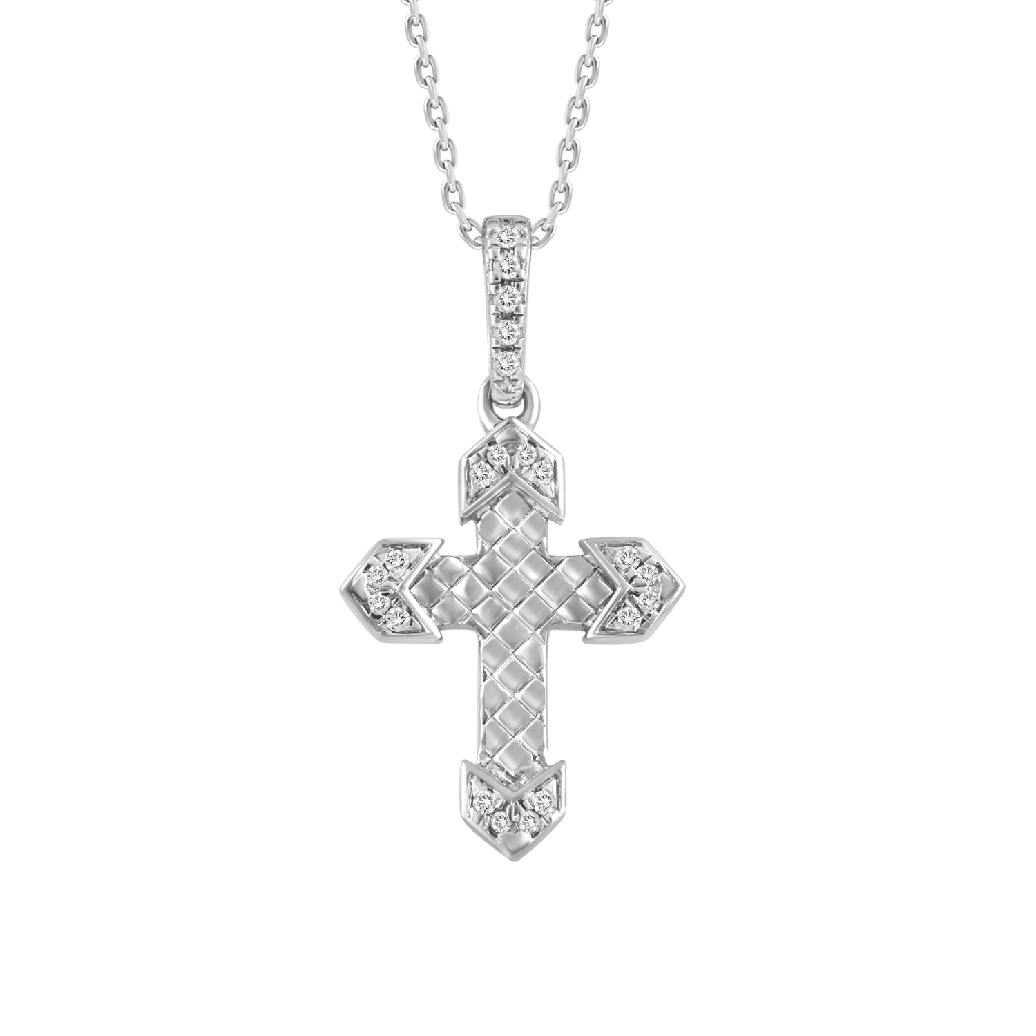 20938704_336991W-SS.jpg Sterling Silver Cross Diamond Pendant With Chain 0.05CT Round Diamond Jewelry - Image 1