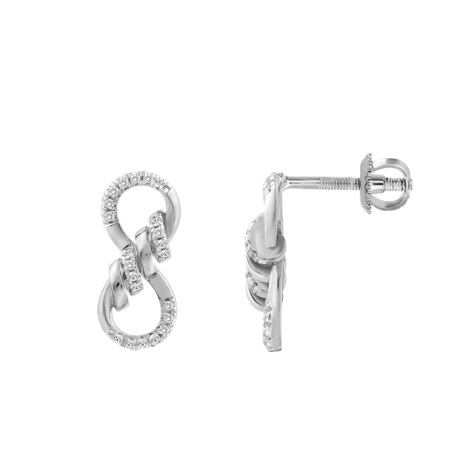 20938714_337466W-SS.jpg Sterling Silver Ladies 0.16CT Round Diamond Tangled Infinity Fashion Earring - Image 1