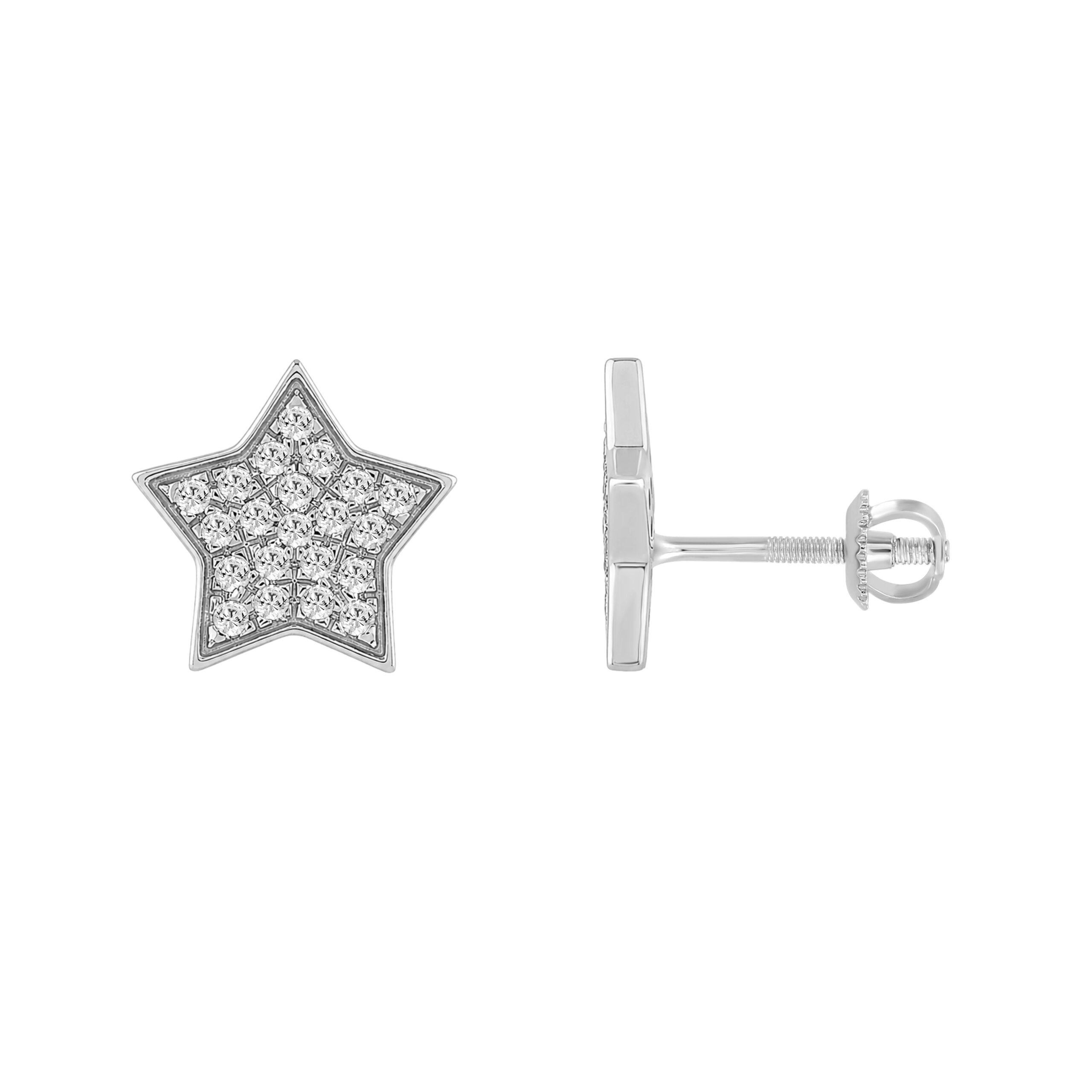 20938772_348174W-SS.jpg Sterling Silver Ladies 0.25CT Round Diamond Star Shape Earrings Elegant Fashion Jewelry - Image 1