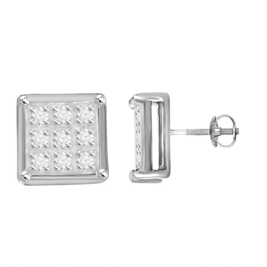 20938845_77631W-SS.jpg Elegant Yuva Round Diamond Cluster Fashion Earrings In Sterling Silver White 0.05CT - Image 1