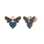 14K Rose Gold Ladies Butterfly Earring With Colorful Diamond Accents In Blue, Dark Brown, And Round Cuts. A Stylish 0.75 Ct Jewelry Earring - Image 3