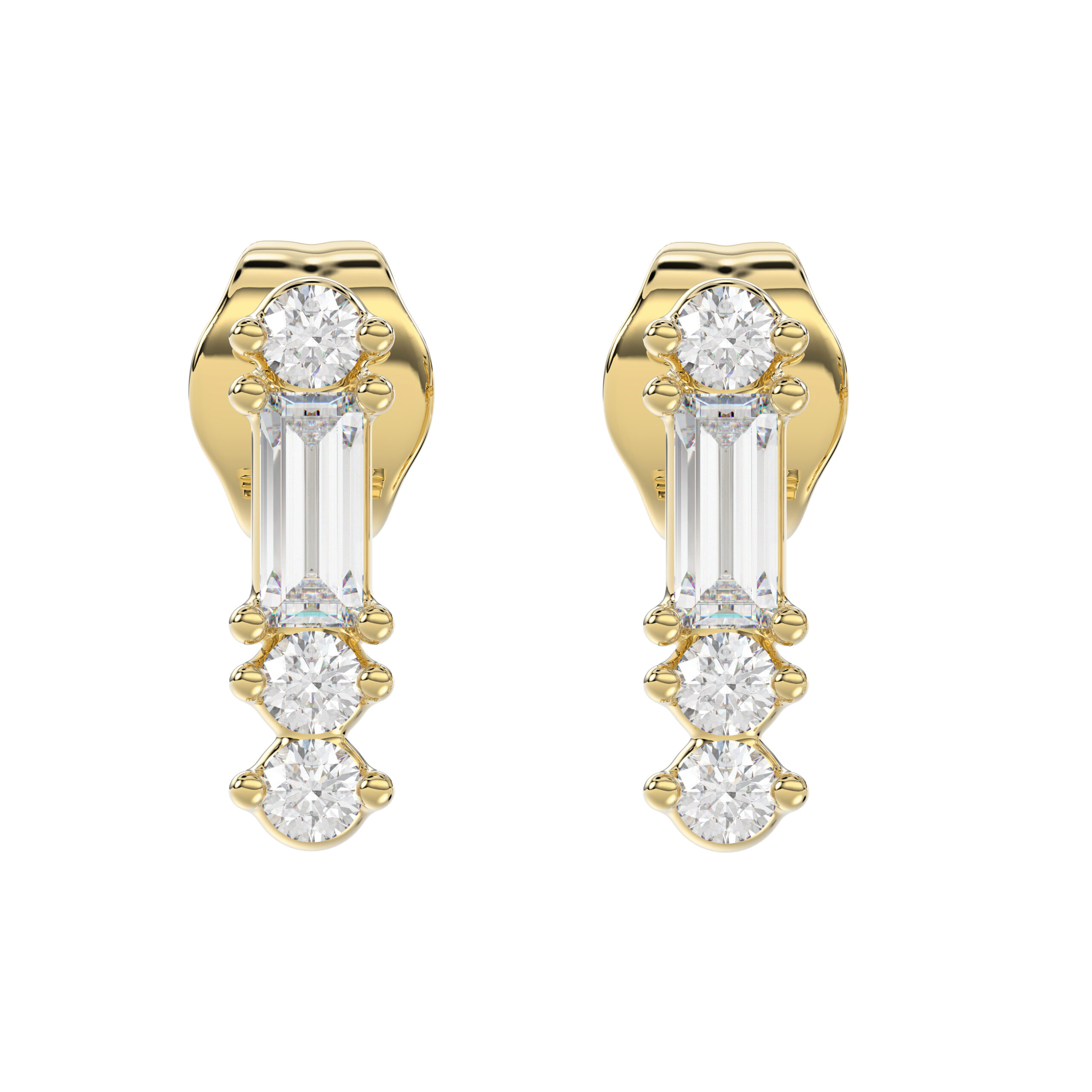 20949788_365026Y.jpg 10K Yellow Gold 0.10Ct Diamond Earring Featuring Round And Baguette Accents. A Simple Yet Sophisticated Ladies Fine Jewelry - Image 1