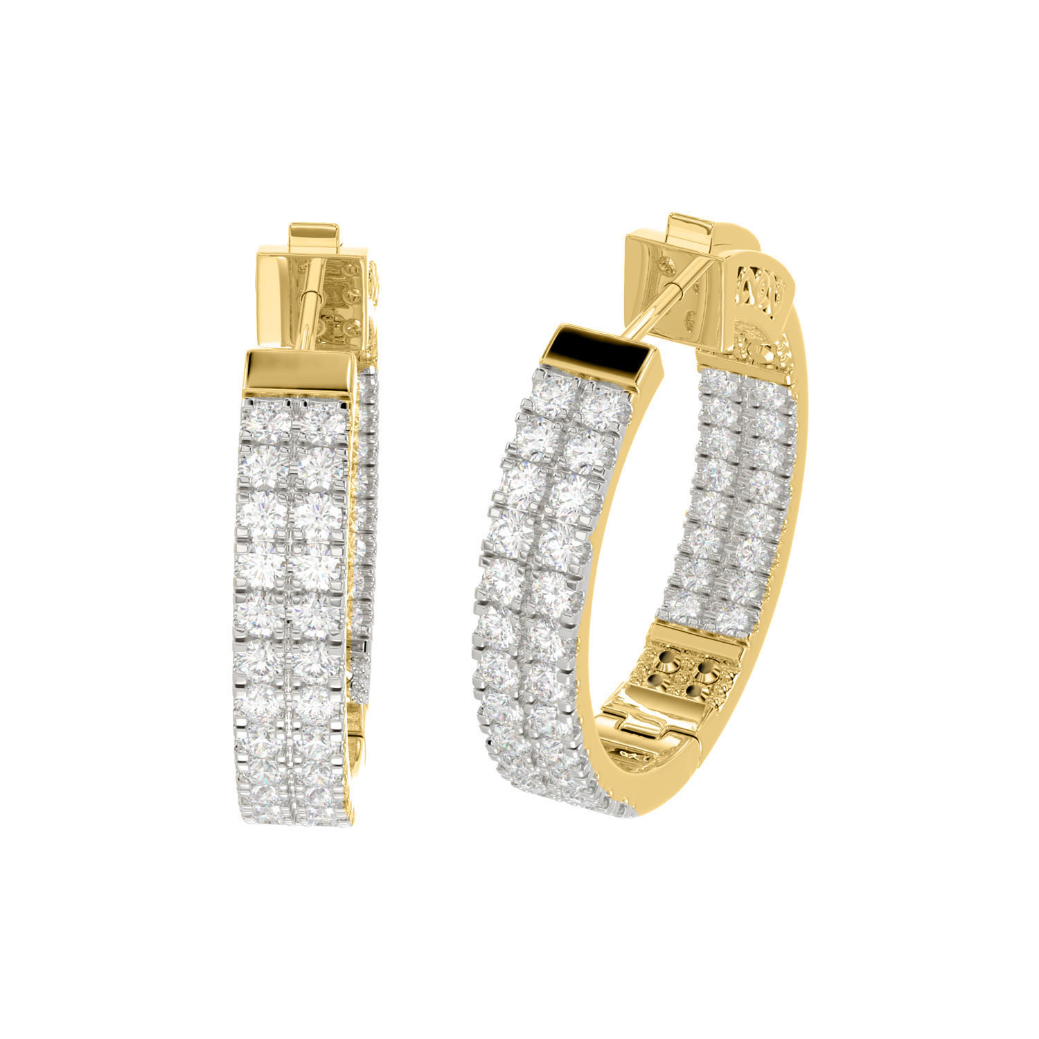 20950653_304727Y-A-51185.jpg LADIES HOOPS EARRING 3.00CT ROUND DIAMOND 14K YELLOW GOLD IN OUT - Image 1