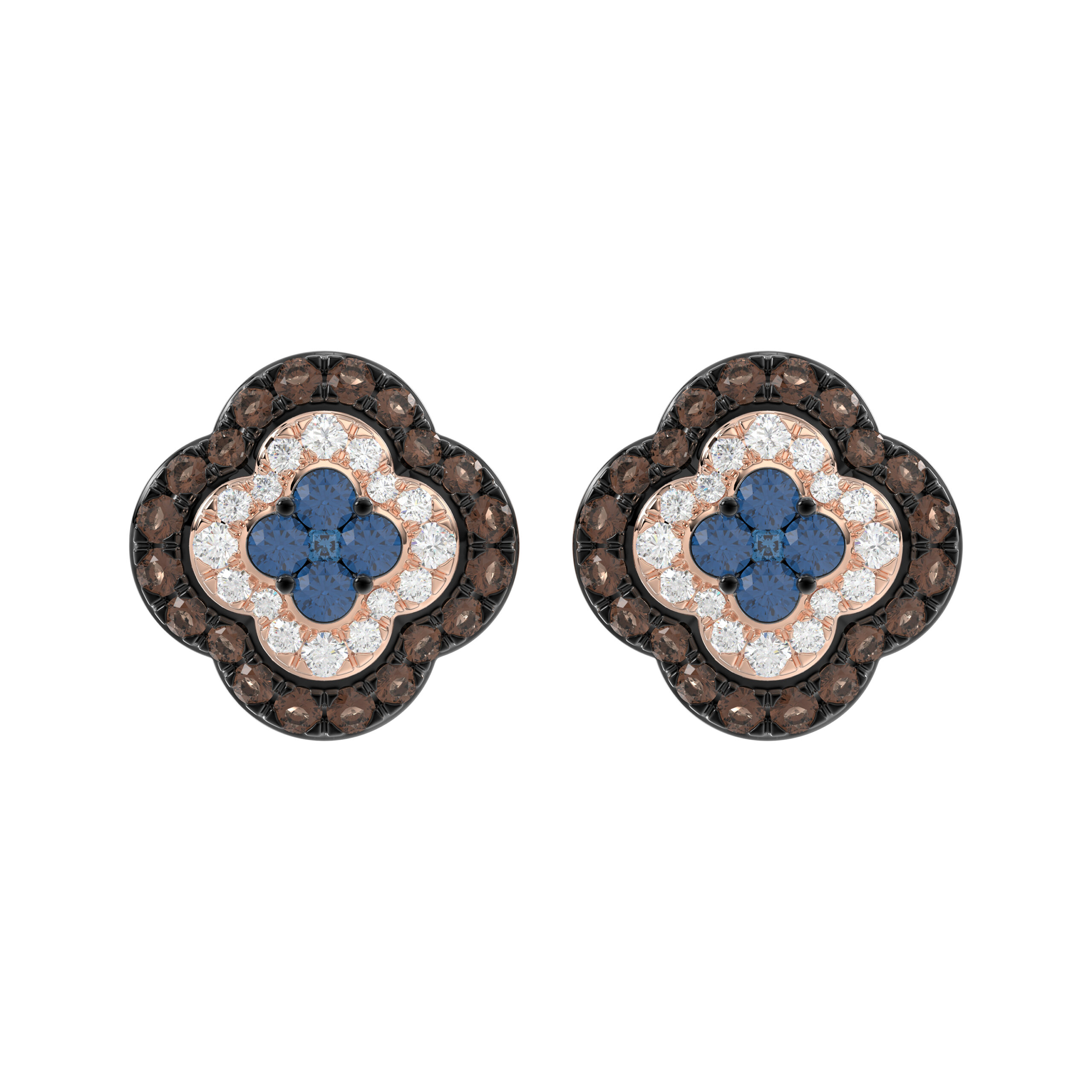 20953168_330513R.jpg 14K Rose Gold 1.00Ct Fancy Color Diamond Earrings Round Blue And Dark Brown Diamond Ladies Jewelry - Image 1