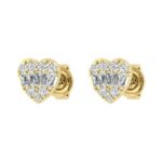 0.25CT Diamond Heart Shape Earrings In 10K Yellow Gold Round & Baguette Diamond Fashion Earrings For Women - Image 3