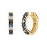 14K Yellow Gold 0.50CT Multi-Color Diamond Huggie Hoop Earrings Round Cut Blue, White Round &Dark Brown Diamonds - Image 3