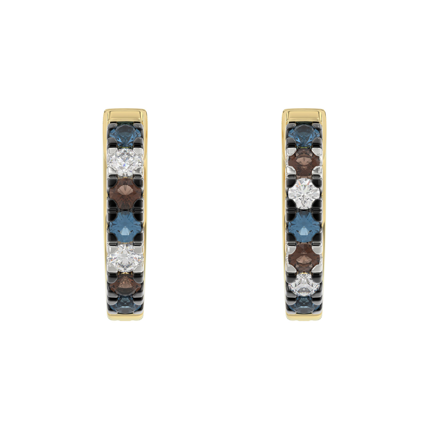 20953219_359313Y-5038670.jpg 14K Yellow Gold 0.50CT Multi-Color Diamond Huggie Hoop Earrings Round Cut Blue, White Round &Dark Brown Diamonds - Image 1