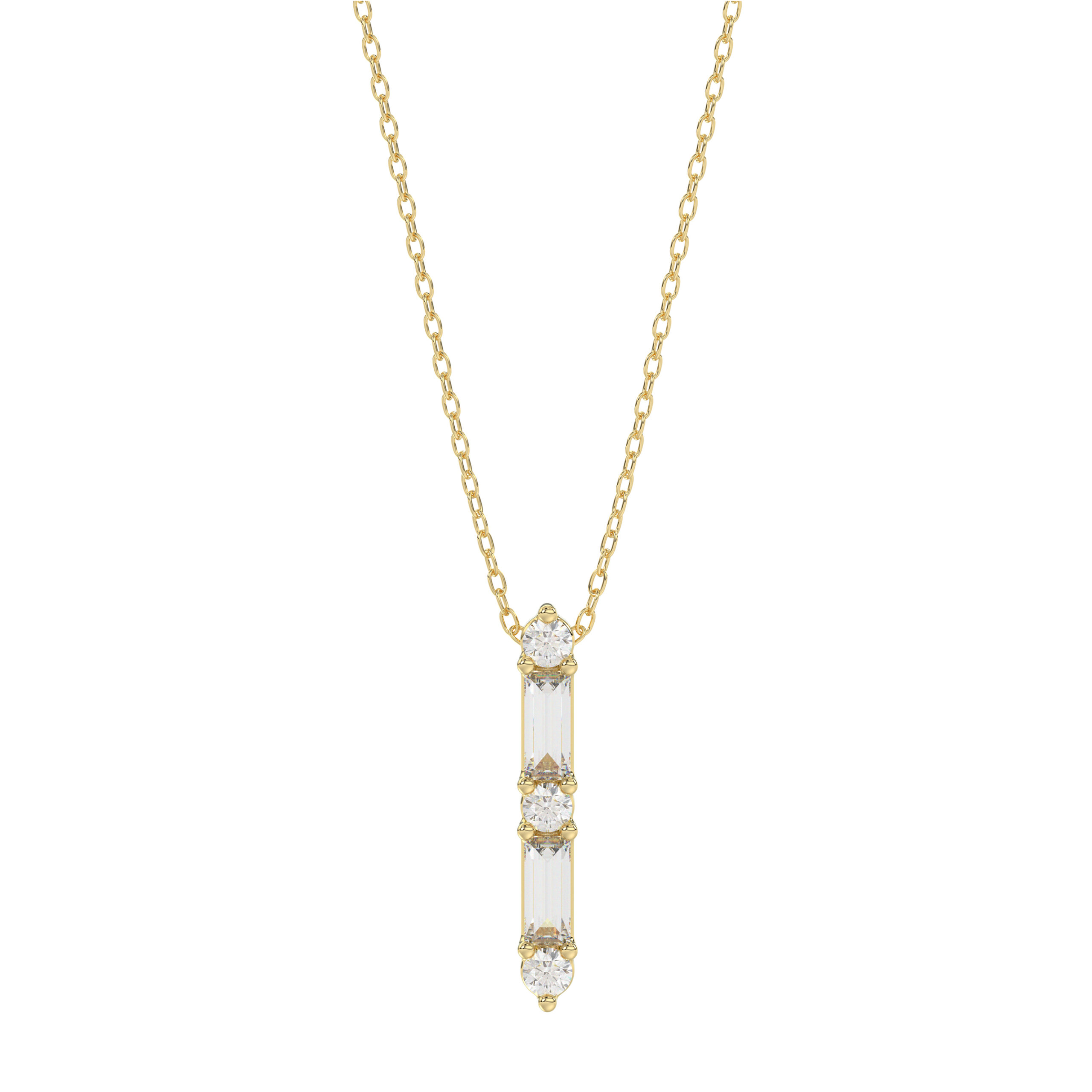 20953316_365020Y.jpg 10K Yellow Gold 0.10Ct Diamond Pendant With Chain Featuring Round And Baguette Accents. A Simple Yet Sophisticated Ladies Fine Jewelry Piece. - Image 1