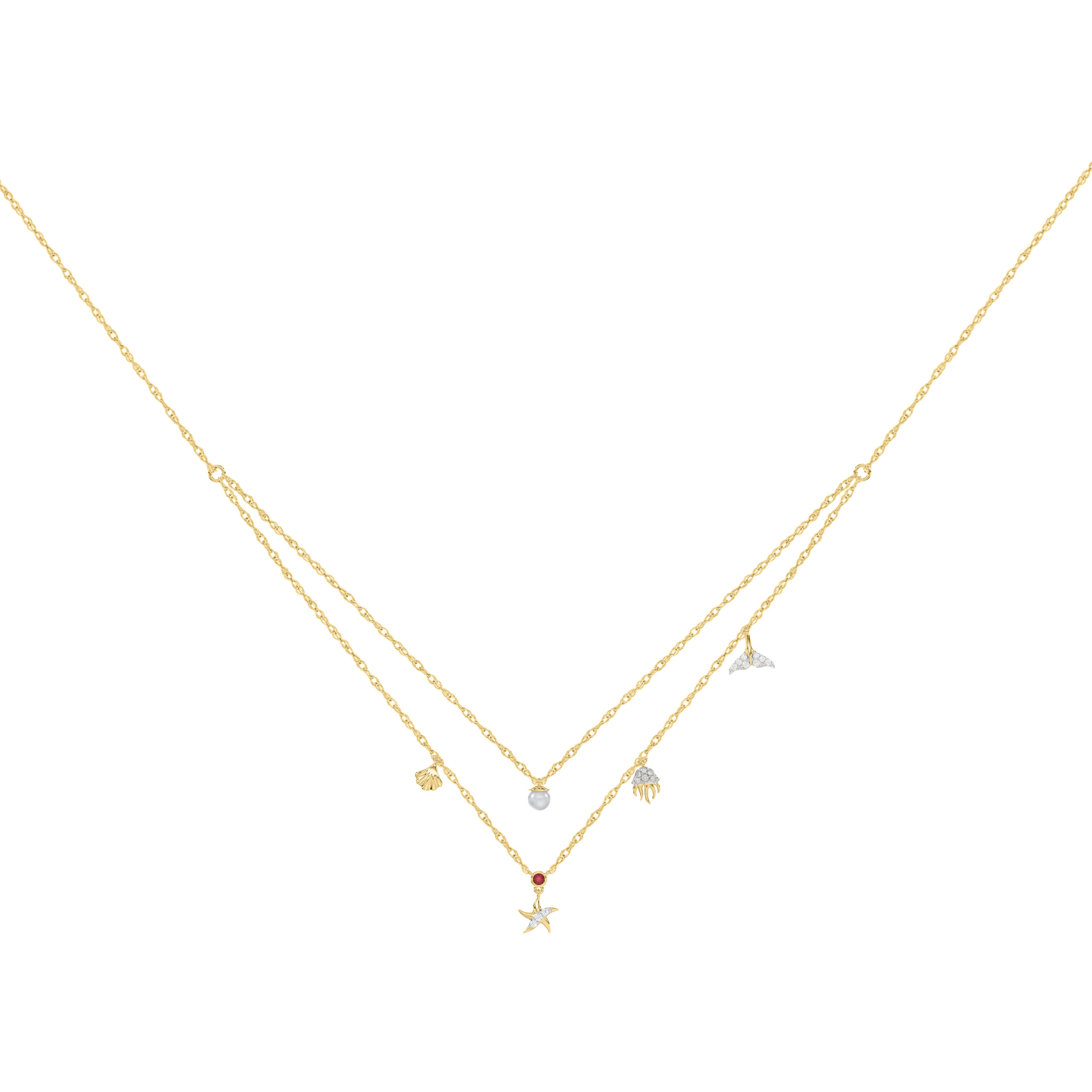 20953405_360907Y-10K.jpg 10K Yellow Gold Ladies 0.16CT Round Diamond Pearl Necklace Elegant Diamond & Pearl Jewelry - Image 1