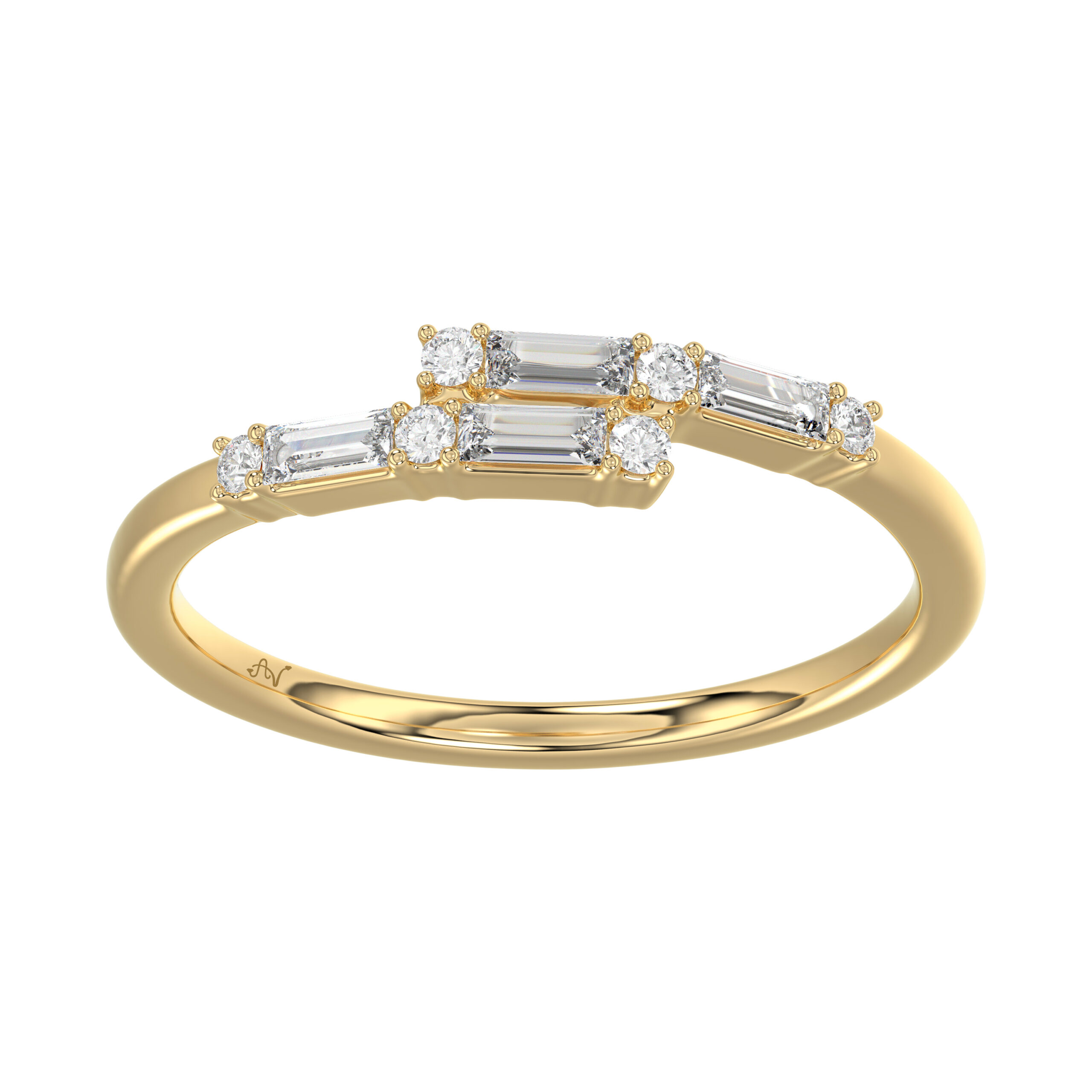 20953980_365040Y.jpg Ladies 10K Yellow Gold Diamond Ring 0.16 Ct Round & Baguette Diamond Jewelry - Image 1