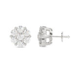 LADIES FLOWER EARRINGS 0.15CT ROUND DIAMOND 10K WHITE GOLD - Image 2