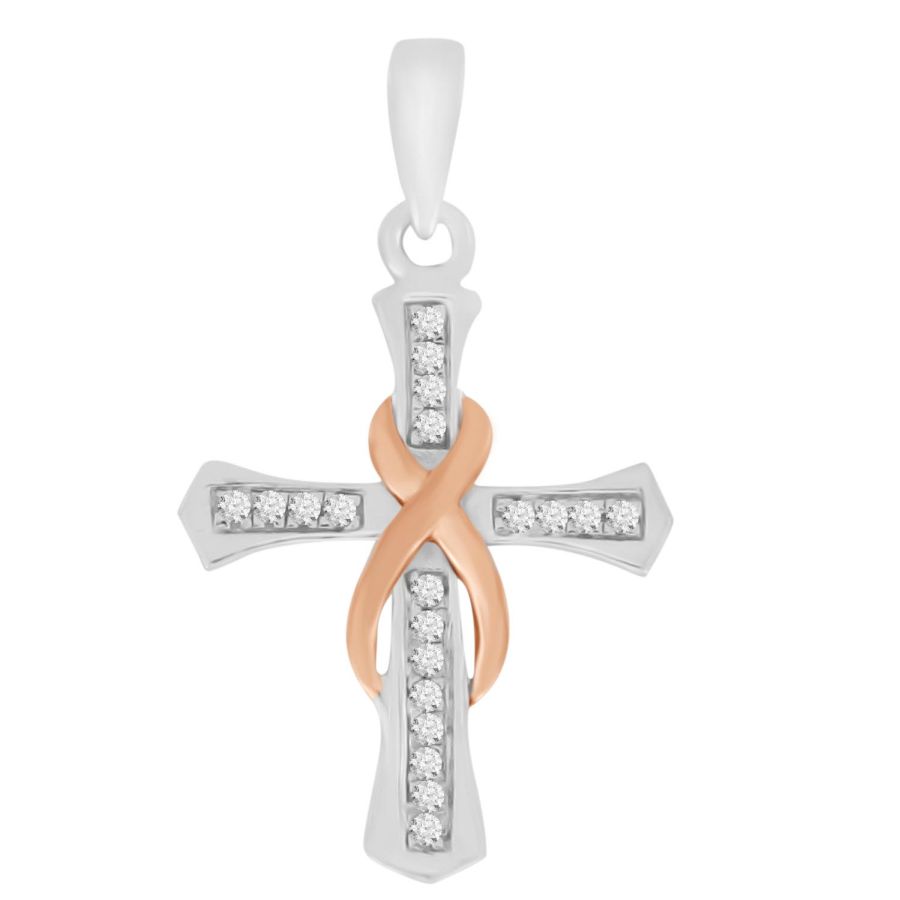 20955508_65426-SSW-10R-45113.jpg LADIES PENDANT WITH CHAIN 0.10CT ROUND DIAMOND 10K ROSE GOLD/STERLING SILVER - Image 1