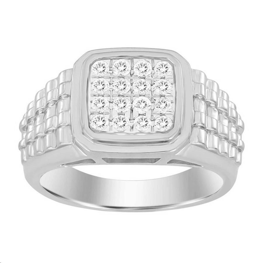 20955630_242172W-SS-5064591.jpg Sterling Silver Men’S Diamond Ring 0.50Ct Round Cut Square Cluster Brilliant Diamond Ring For Him - Image 1