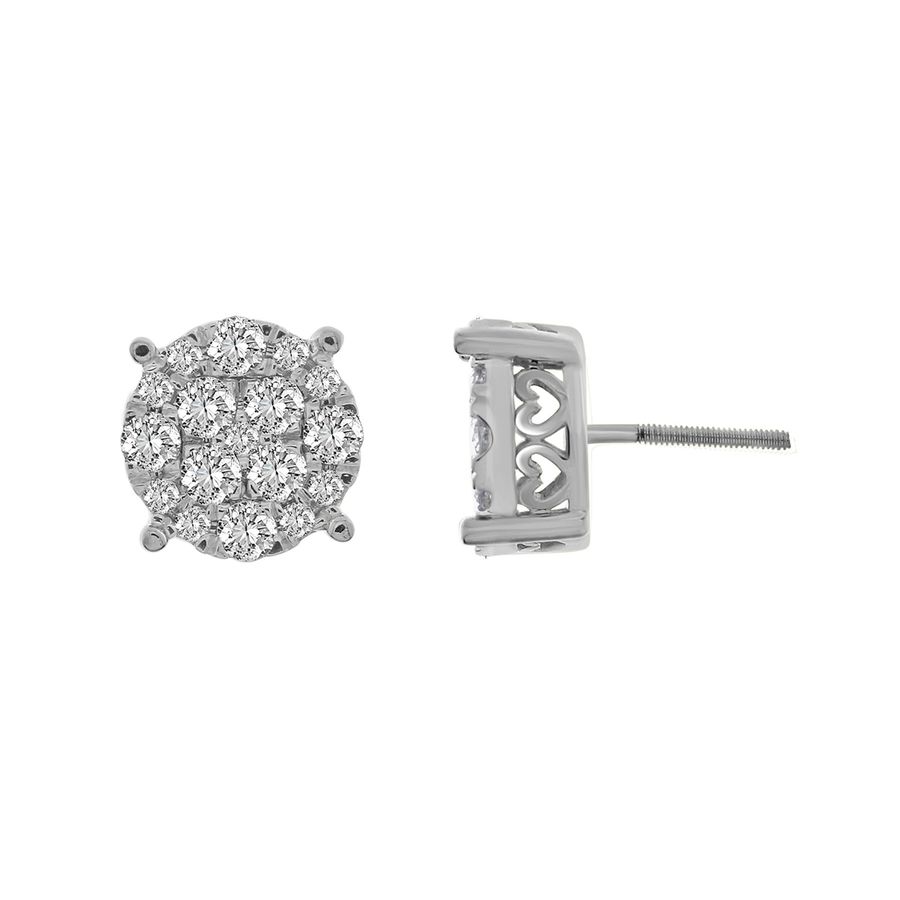 LADIES STUD EARRINGS 2.00CT ROUND DIAMOND 10K WHITE GOLD | MJ Diamonds