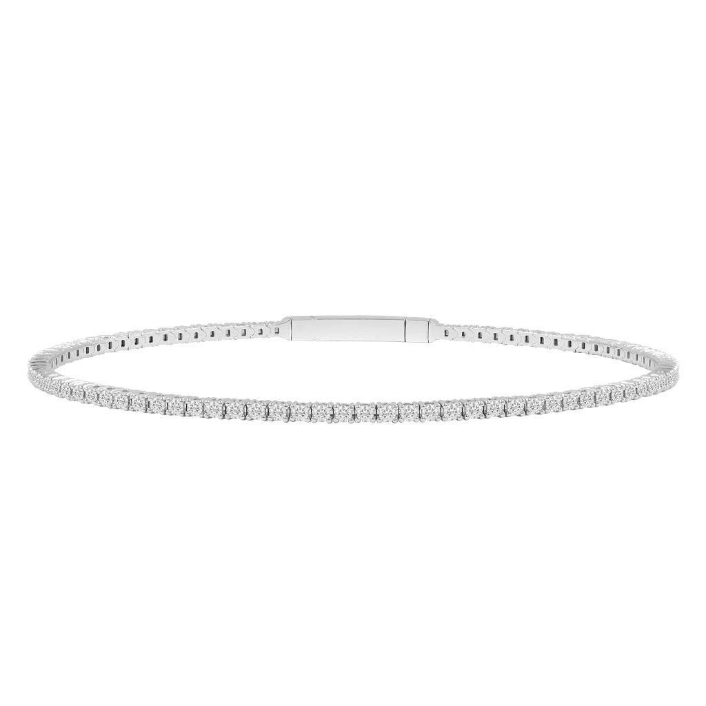 LADIES FULL FLEXIBLE BANGLE 2.00CT ROUND DIAMOND 14K WHITE GOLD